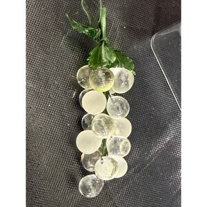 Vintage Hand Blown Glass Grape Cluster Figurine Clear Green Stem Art Glass Decor